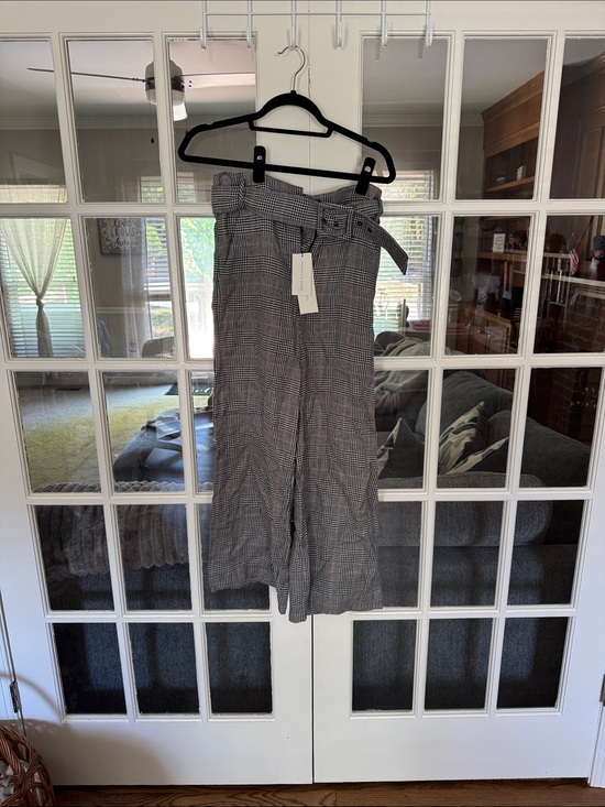Veronica Beard Pants - Veronica Beard Dexter pant, navy blue & White Plaid Paperbag Waist Wide-Leg